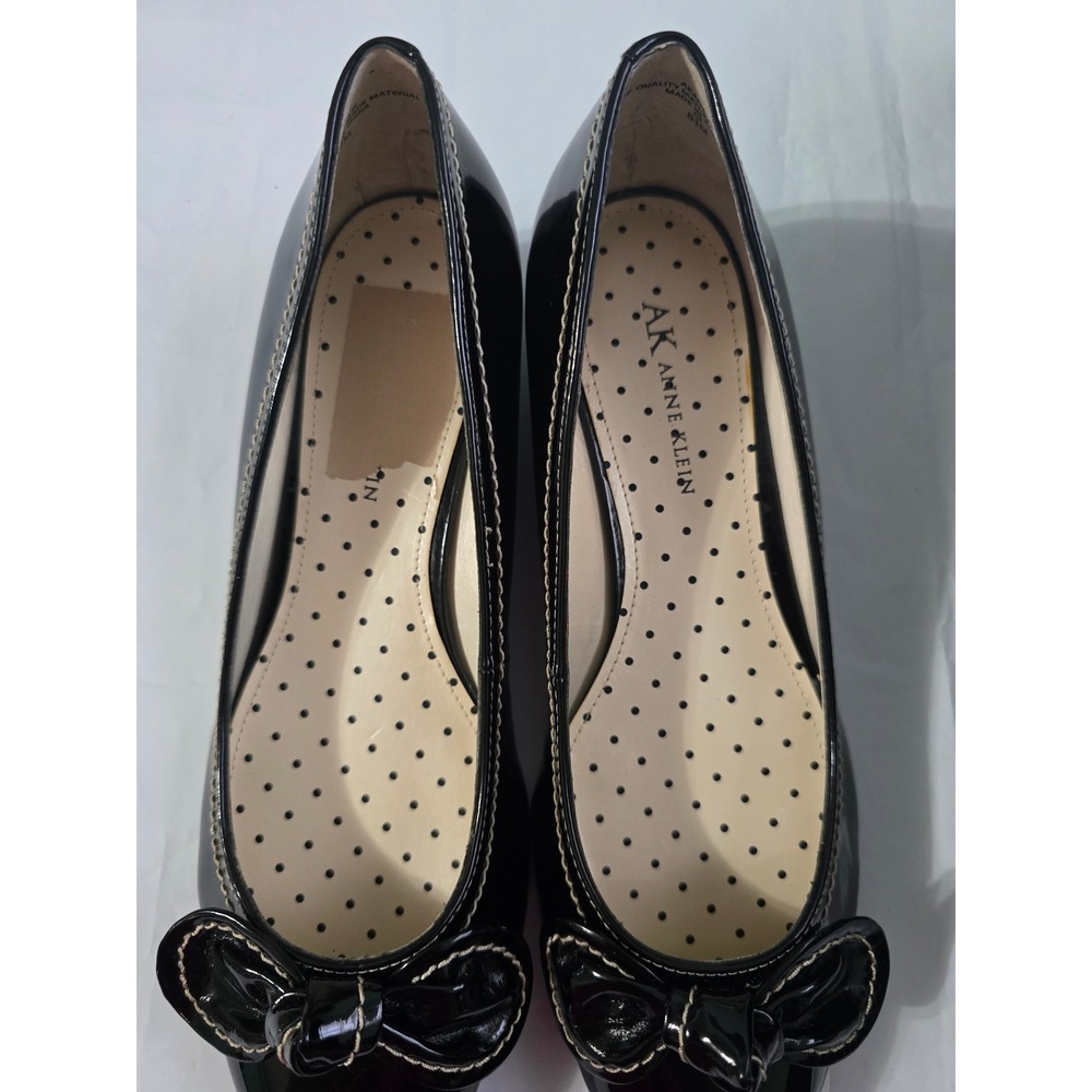 Anne Klein Akadelie Black Patent Bow Pointed Toe Wedge Pumps Shoes Womens 8.5 M - Picture 3 of 13